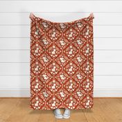 Large Scale Dogs and Cats Floral Damask Ivory on Rust