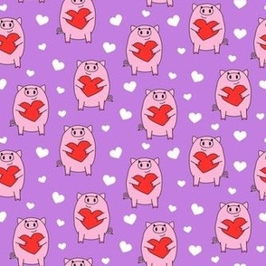 (small scale) Pig Valentine - Cute piggies - purple - LAD22