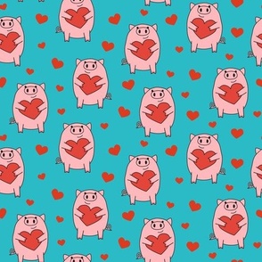 Pig Valentine - Cute piggies - blue - LAD22