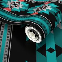 Onyx Turquoise Red Native American Navajo Tribal Aztec Rug Pattern