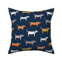 woof woof happy dogs XL wallpaper scale navy by Pippa Shaw