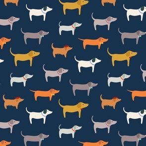 woof woof happy dogs XL wallpaper scale navy by Pippa Shaw