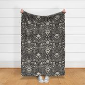 Snake Floral Damask - cream on charcoal - large