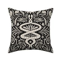 Snake Floral Damask - cream on charcoal - large