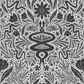 Snake Floral Damask - charcoal on light grey - large