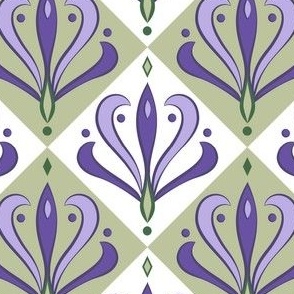 Lavender and Purple  Art Nouveau Blossoms and Diamonds