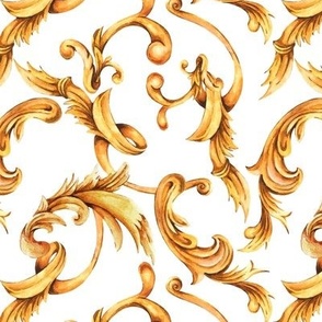 Gold Swirl and Curl on White