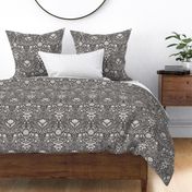 Snake Floral Damask - cream on charcoal - medium