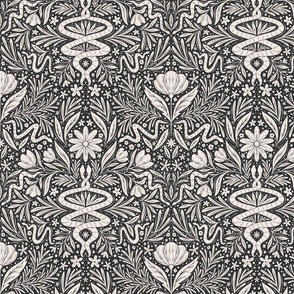 Snake Floral Damask - cream on charcoal - medium