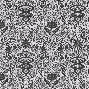 Snake Floral Damask - cream and grey - medium