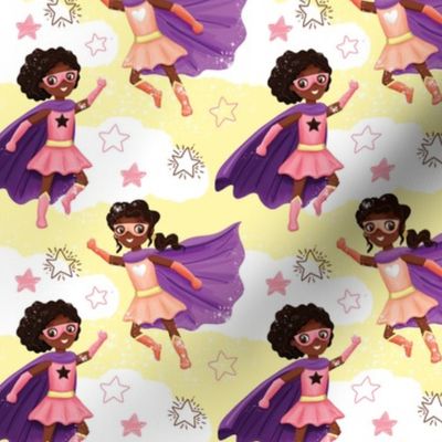 Black African American superhero girls with clouds yellow WB22