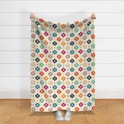 Midcentury shaded geometric colorful paw print. Geometric flowers and paw prints.