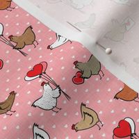 (small scale) Cute Valentine's Day Chickens - farm valentine - pink with hearts - LAD22