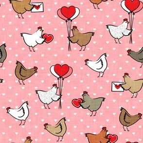 Cute Valentine's Day Chickens - farm valentine - pink with hearts - LAD22