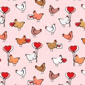 (small scale) Cute Valentine's Day Chickens - farm valentine - pale pink - LAD22