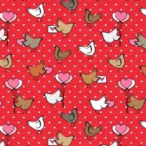 (small scale) Cute Valentine's Day Chickens - farm valentine - red w/ hearts - LAD22
