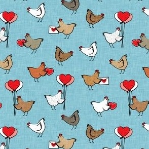 (small scale) Cute Valentine's Day Chickens - farm valentine - light blue  - LAD22