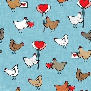 Cute Valentine's Day Chickens - farm valentine - light blue  - LAD22