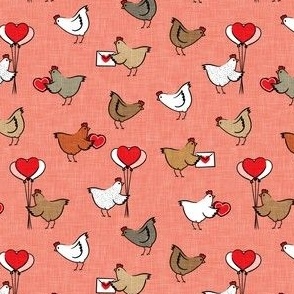 (small scale) Cute Valentine's Day Chickens - farm valentine - rose pink - LAD22