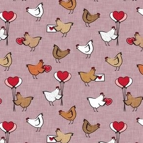 (small scale) Cute Valentine's Day Chickens - farm valentine - mauve - LAD22