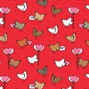 (small scale) Cute Valentine's Day Chickens - farm valentine - red  - LAD22