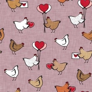 Cute Valentine's Day Chickens - farm valentine - mauve - LAD22