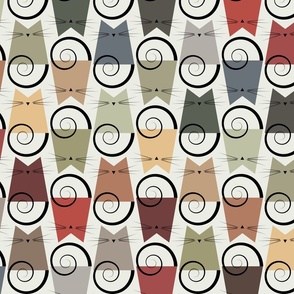 cats - figaro cat earthy - geometric cats - cat fabric and wallpaper