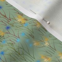 Custom Sage Green Gold and Blue Wildflower Field for Fat Quarter 42 inch wide fabric