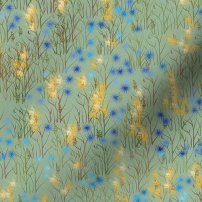 Custom Sage Green Gold and Blue Wildflower Field for Fat Quarter 42 inch wide fabric