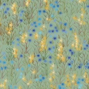 Custom Sage Green Gold and Blue Wildflower Field for Fat Quarter 42 inch wide fabric