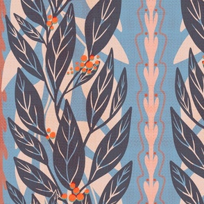 Navy Leaves on Blue (large)