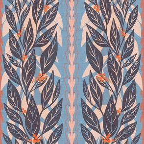 Navy Leaves on Blue