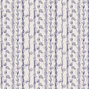 18th Cent Floral Stripe Blue on White