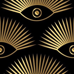 Art Deco Evil Eye - Metallic Gold on Black - LARGE