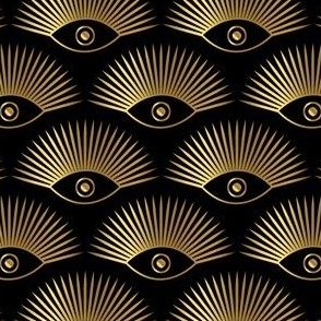Art Deco Evil Eye - Metallic Gold on Black - SMALL