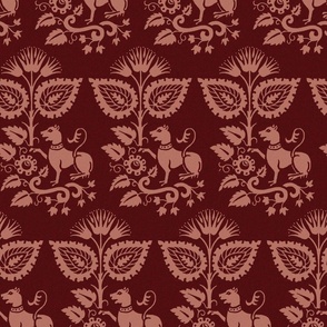 Renaissance damask 1010, dark brick red