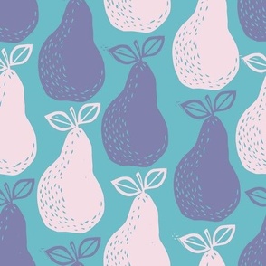 Purple Pink and Blue Block Print Pears