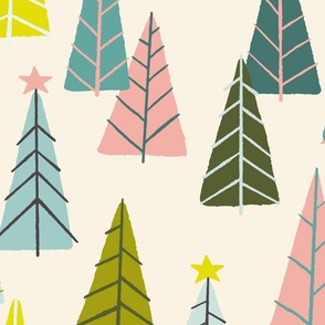 Scandi festive trees - jumbo scale for wallpaper and bedding