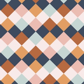 Medium Retro Argyle in Off White Dark Blue Mustard Coffee Dusty Pink Mint 70s Seventies