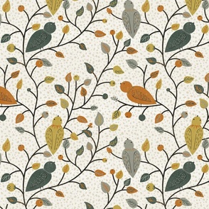 Autumn birds on vines