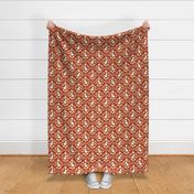 Medium Scale Cat Floral Damask Ivory on Rust