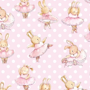 Pink Polka Dot Watercolor Ballerina Bunnies - small 