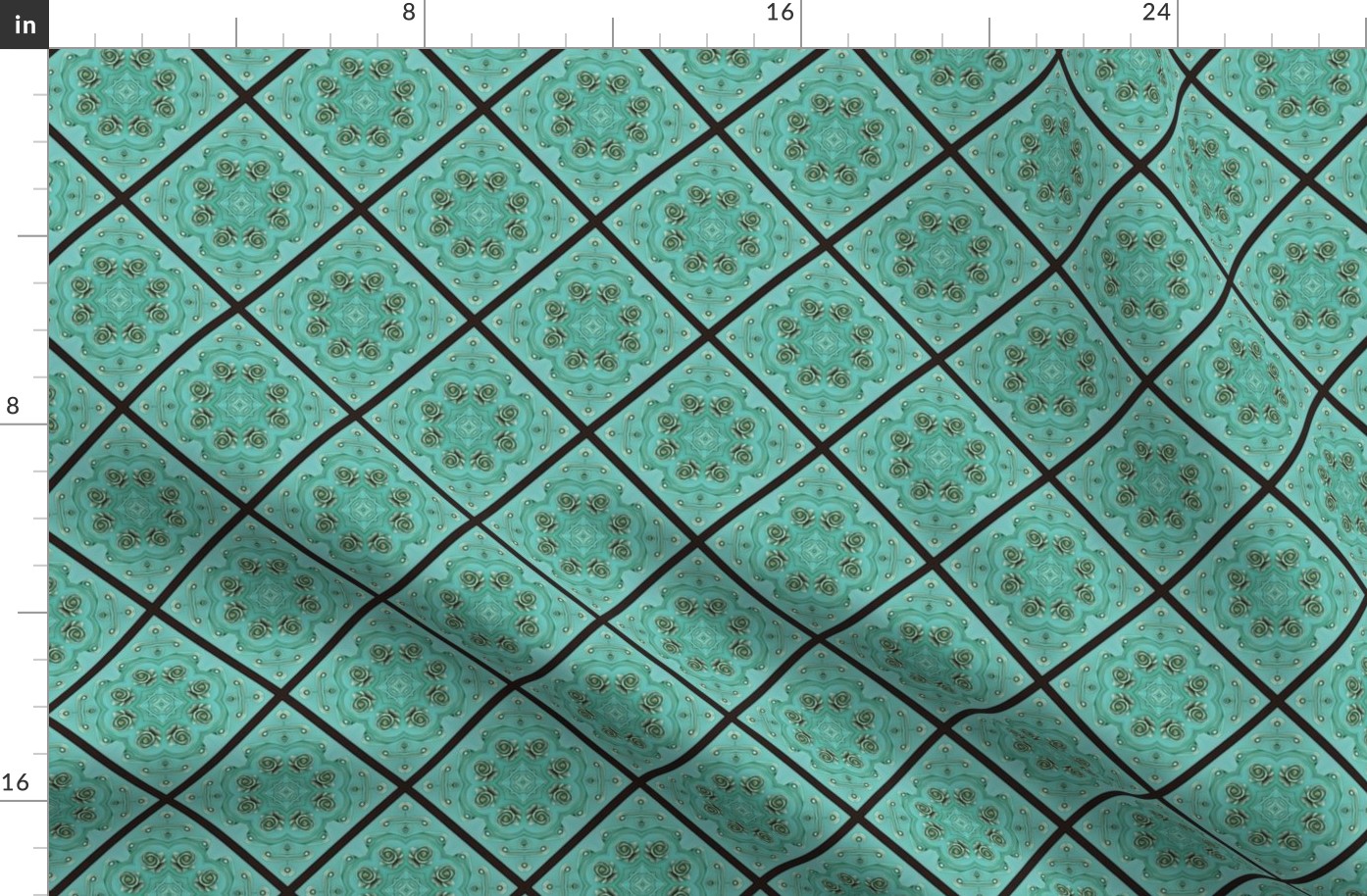 Carved Jade Rose Tiles Inlaid in Fabric | Spoonflower