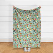 Dogs and Floral, Dog Fabric, Cute Dog Print