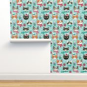 Cute Christmas cat faces turquoise Christmas xmas fabric WB22 small scale