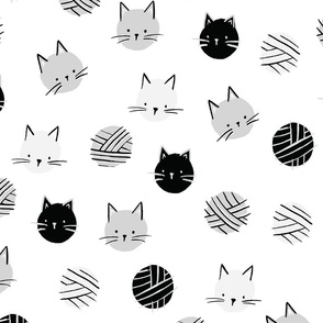 Cute Black and White Cat Yarn Polka-dots 