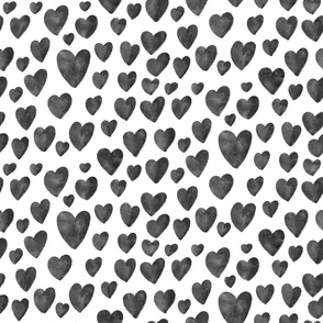 Watercolor Hearts - Black And white