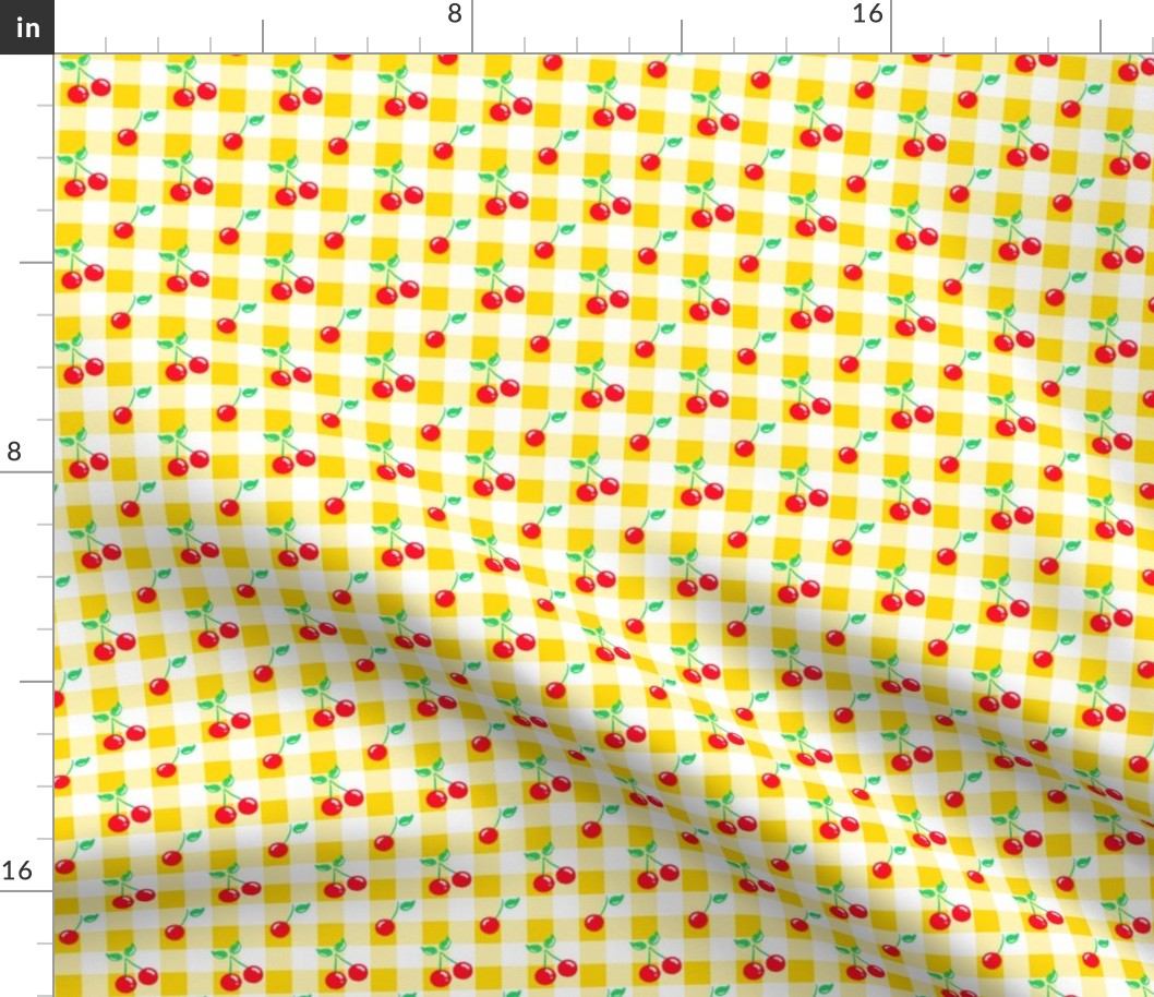 Hi Ho Cherries on Yellow Plaid Gingham