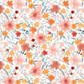 Retro Inspired Bright Watercolor Floral on White