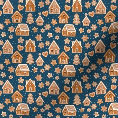 REDUCED -Gingerbread House and Cookies- smoky blue
